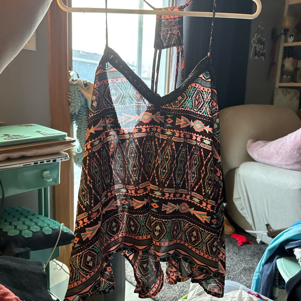 Rue21 Black and Orange Patterned Camisole